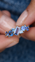 Blue Sapphire Cluster Ring — Baguette Cut Elegance for Women