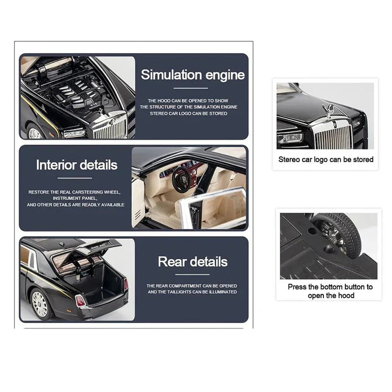 Rolls Royce Phantom 1:24 diecast scale model with Sound and Light Pullback Door Open