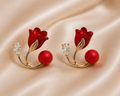 Red Tulip Stud Earrings | Floral Earrings for Women