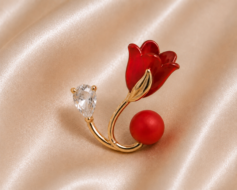 Red Tulip Stud Earrings | Floral Earrings for Women