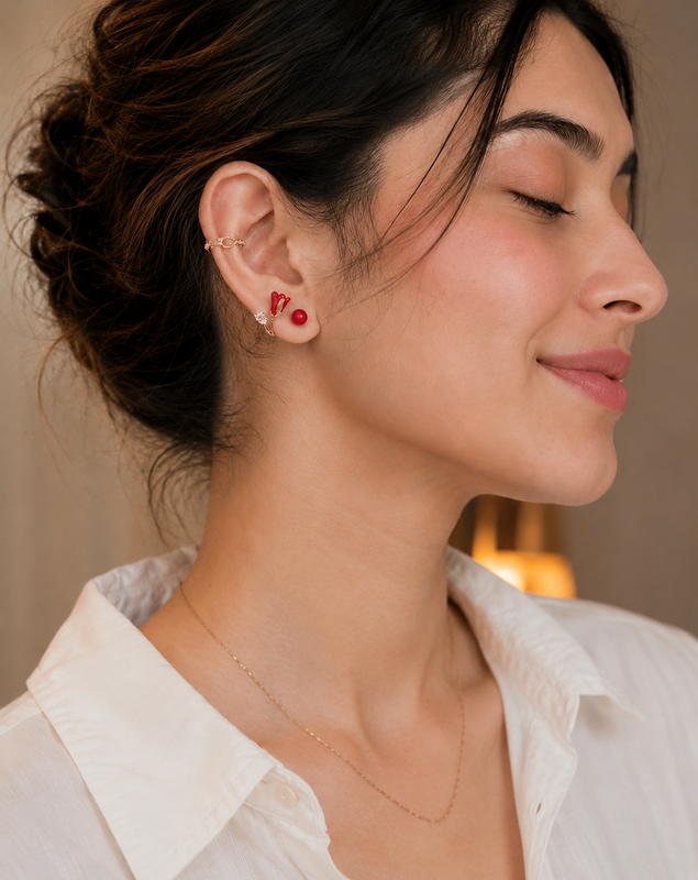 Red Tulip Stud Earrings | Floral Earrings for Women
