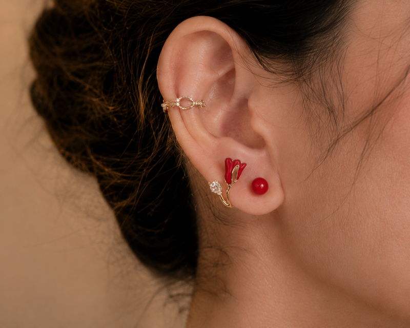 Red Tulip Stud Earrings | Floral Earrings for Women