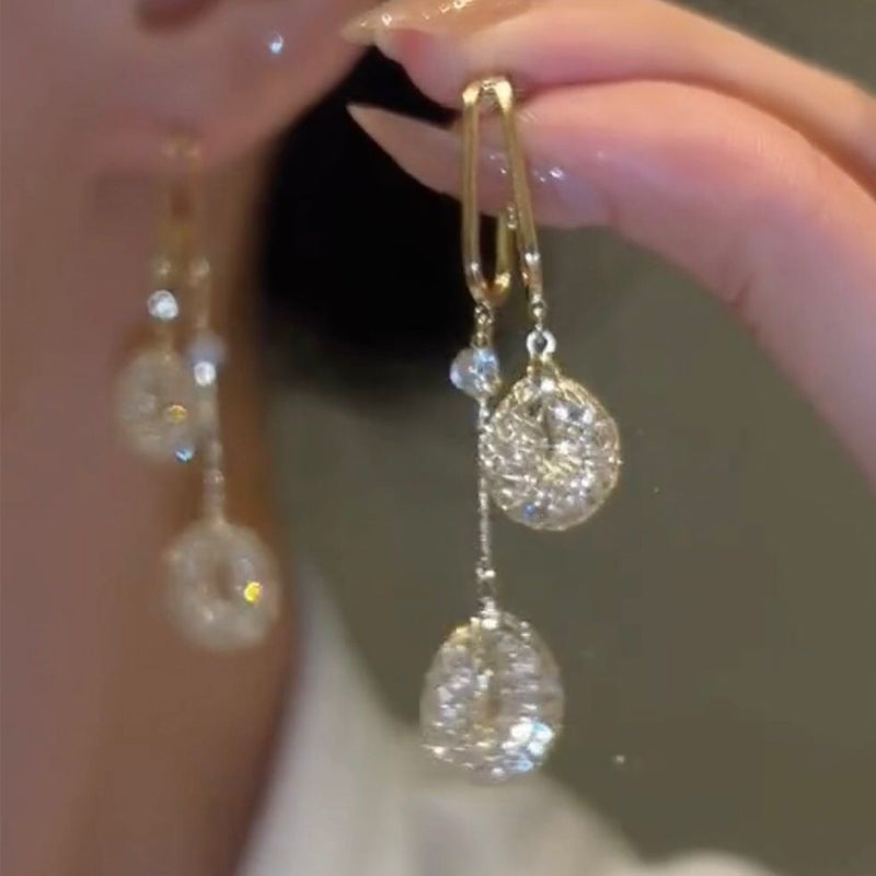 📢📢50% OFF !! ⏰Elegant Artificial Crystal Tassel Drop Earrings