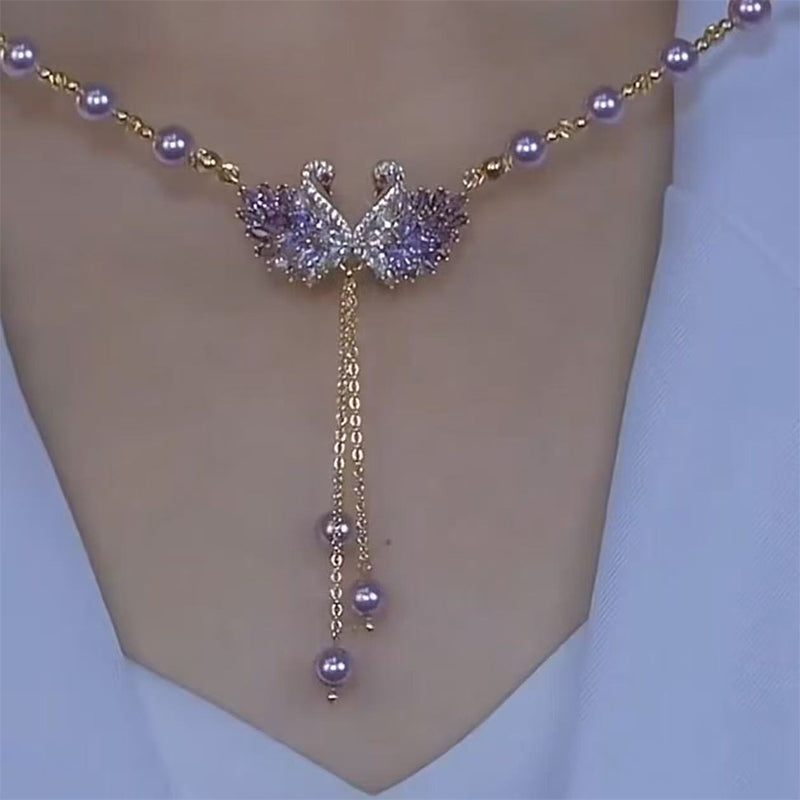 Purple Double Swan Pendant Necklace