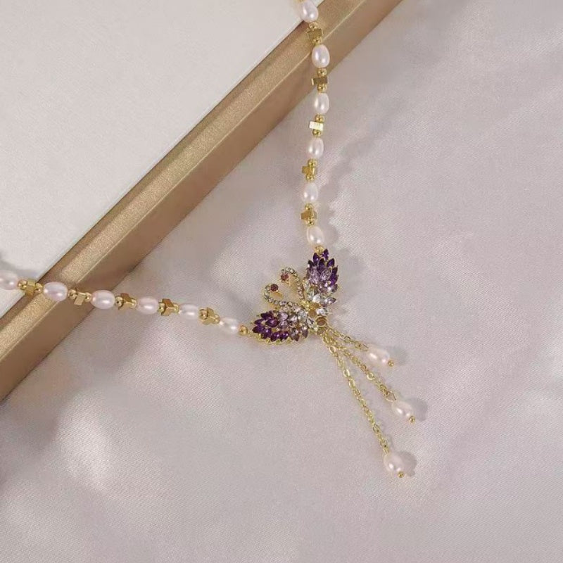 Purple Double Swan Pendant Necklace