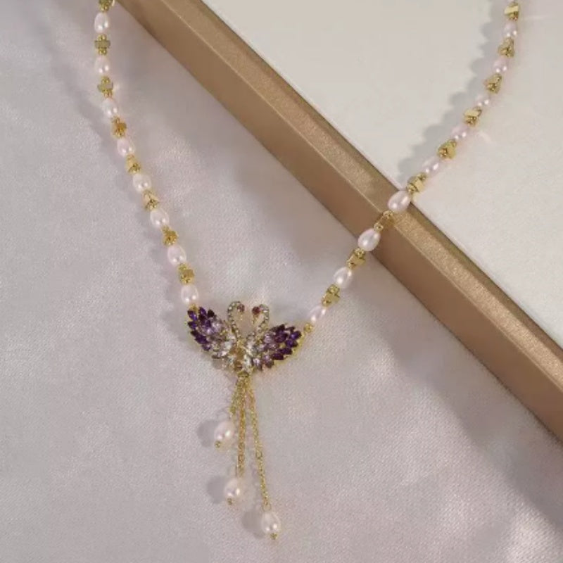 Purple Double Swan Pendant Necklace